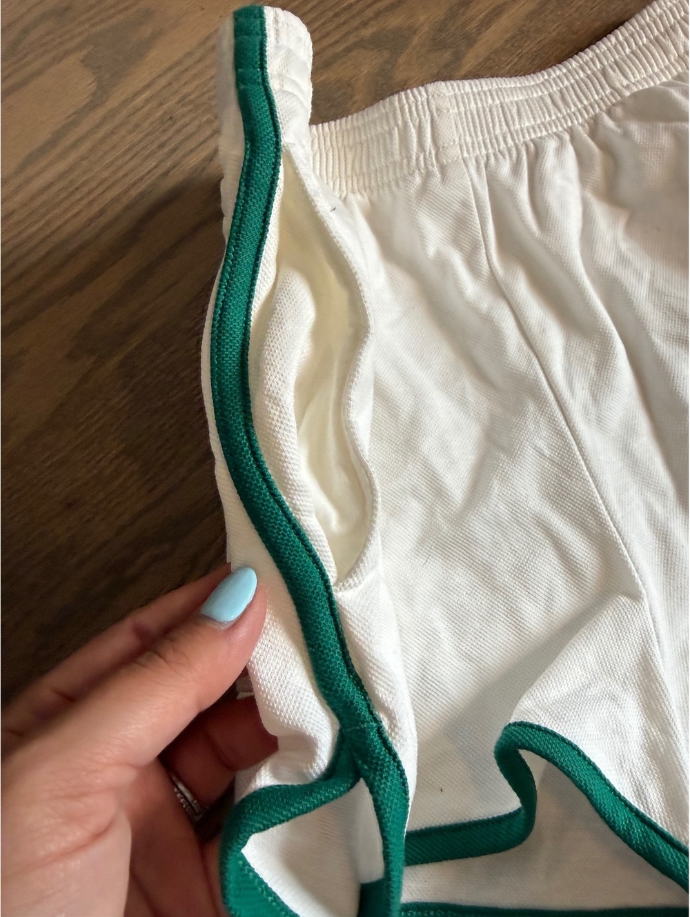 Sporty & Rich Women's Tennis Club Casual Shorts White with Green Trim - Picture 4 of 10
